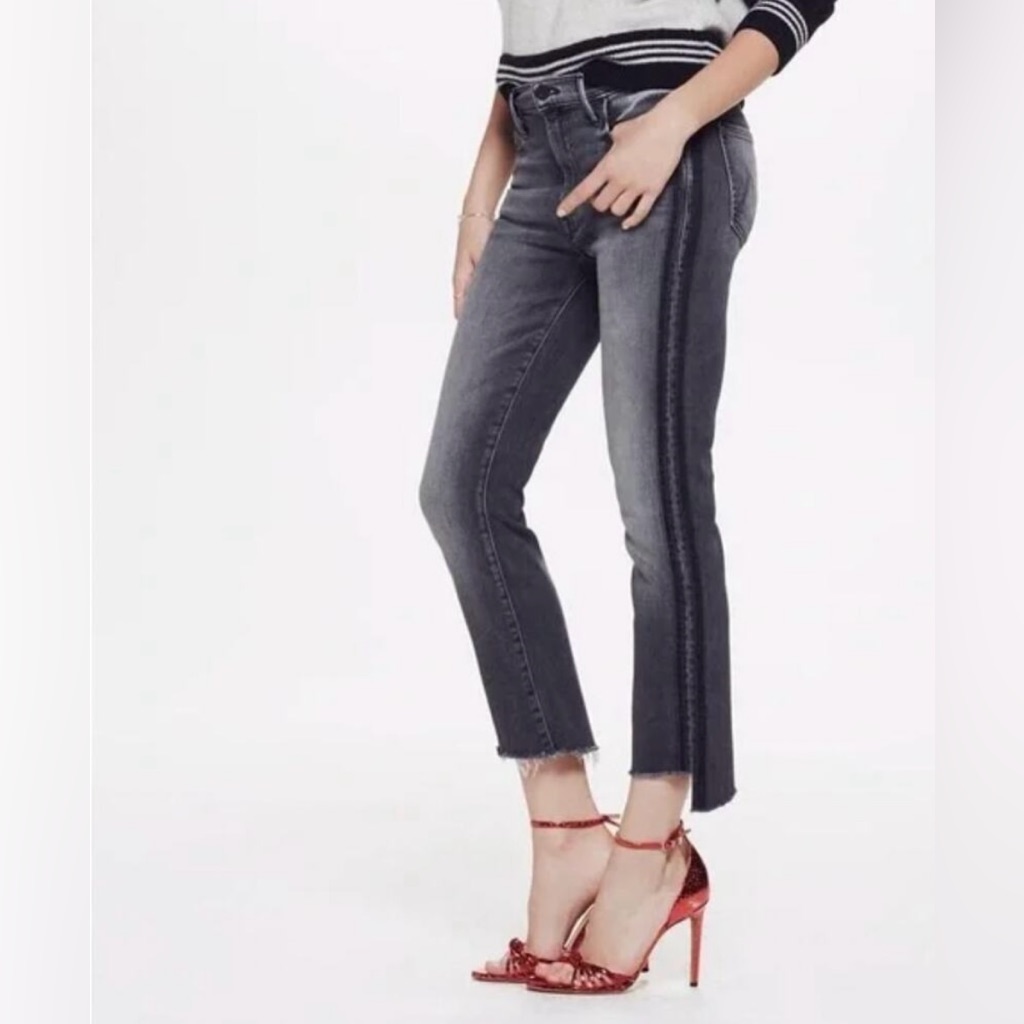 Mother Denim Insider Crop Step Fray Miss Moody Two Shoes Racer Grey Wash Size 30